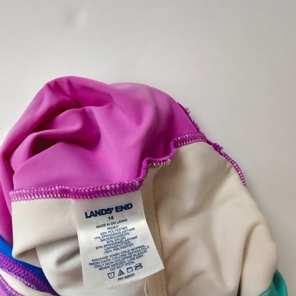 Land End girls swim top, size 14, rainbow swirl design and brilliant colors - Picture 2 of 3